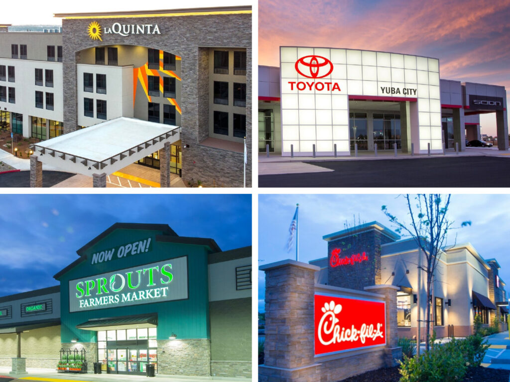 Newly completed La Quinta Hotel by Hilbers Construction.
Completed Yuba City Toyota dealership by Hilbers Construction, featuring a contemporary facade.
Sprouts Farmers Market in Woodland, newly built by Hilbers Construction, a high-quality facility that supports the brand’s commitment to fresh, healthy food options.
Chick-fil-A in Granite Bay, built by Hilbers Construction, featuring a modern, customer-friendly design and efficient dining experience.