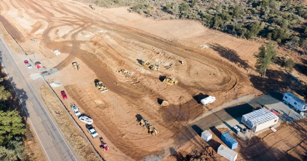 Yuba Water construction site in the groundbreaking stage. The ariel view shows the Hilbers team prepping the ground for optimal drainage.