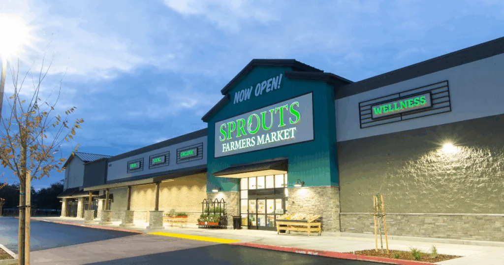 Modern commercial building in a local community, designed to improve access to food.