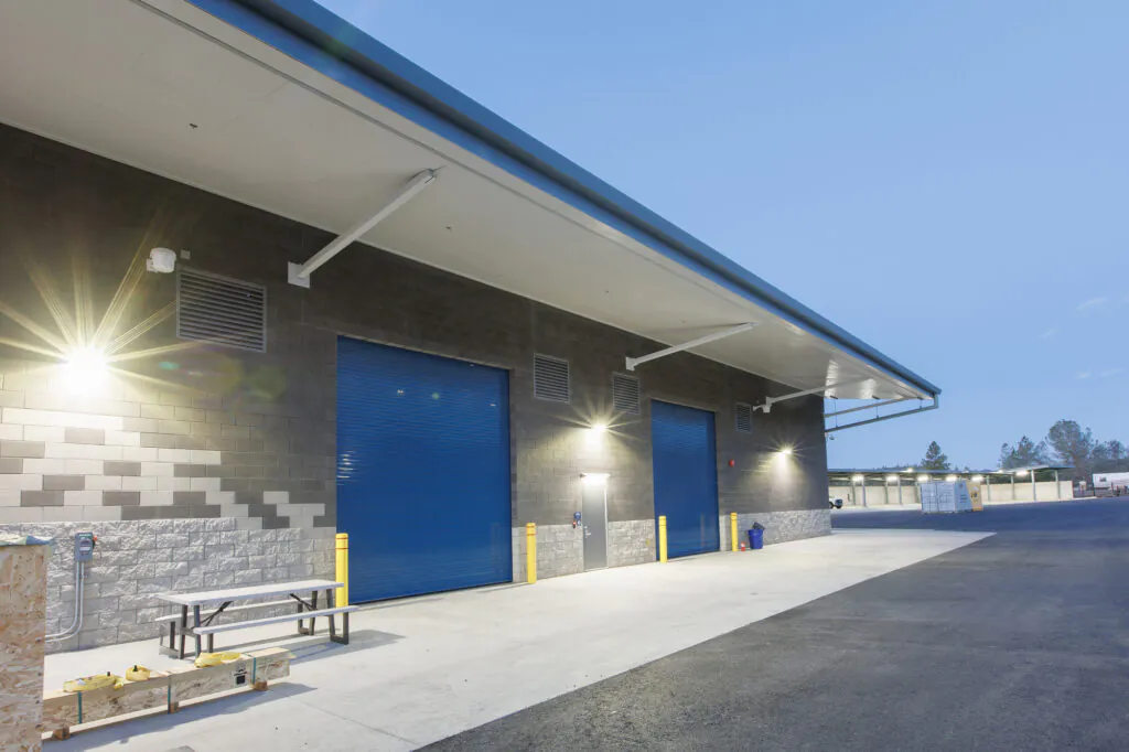 The loading doors at a manufacturing facility built by Hilbers Incorporated.