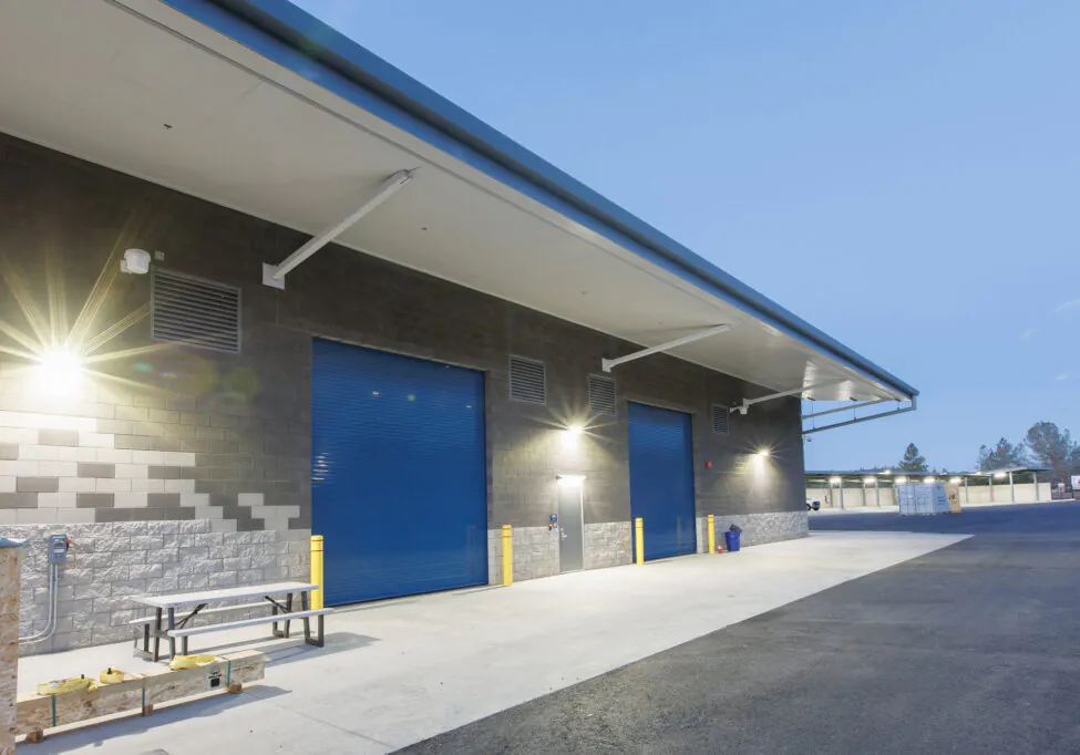 The loading doors at a manufacturing facility built by Hilbers Incorporated.