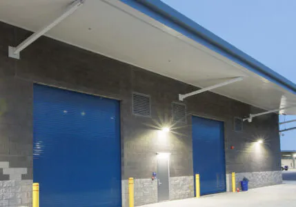 The loading doors at a manufacturing facility built by Hilbers Incorporated.