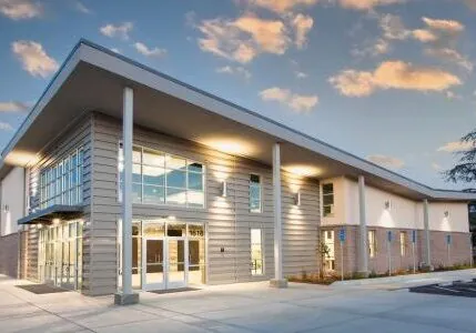 A grey and brown modern building built for Life Pointe Church.