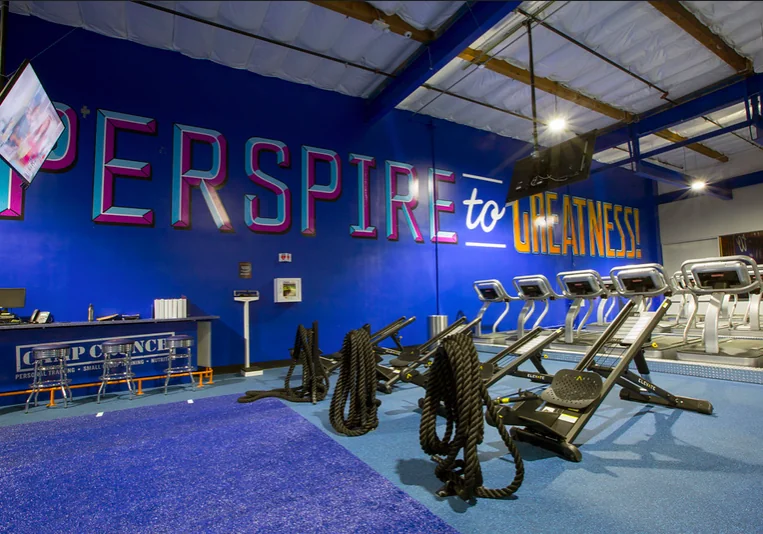 Interior image of Crunch Fitness Center showcasing exercise equipment.